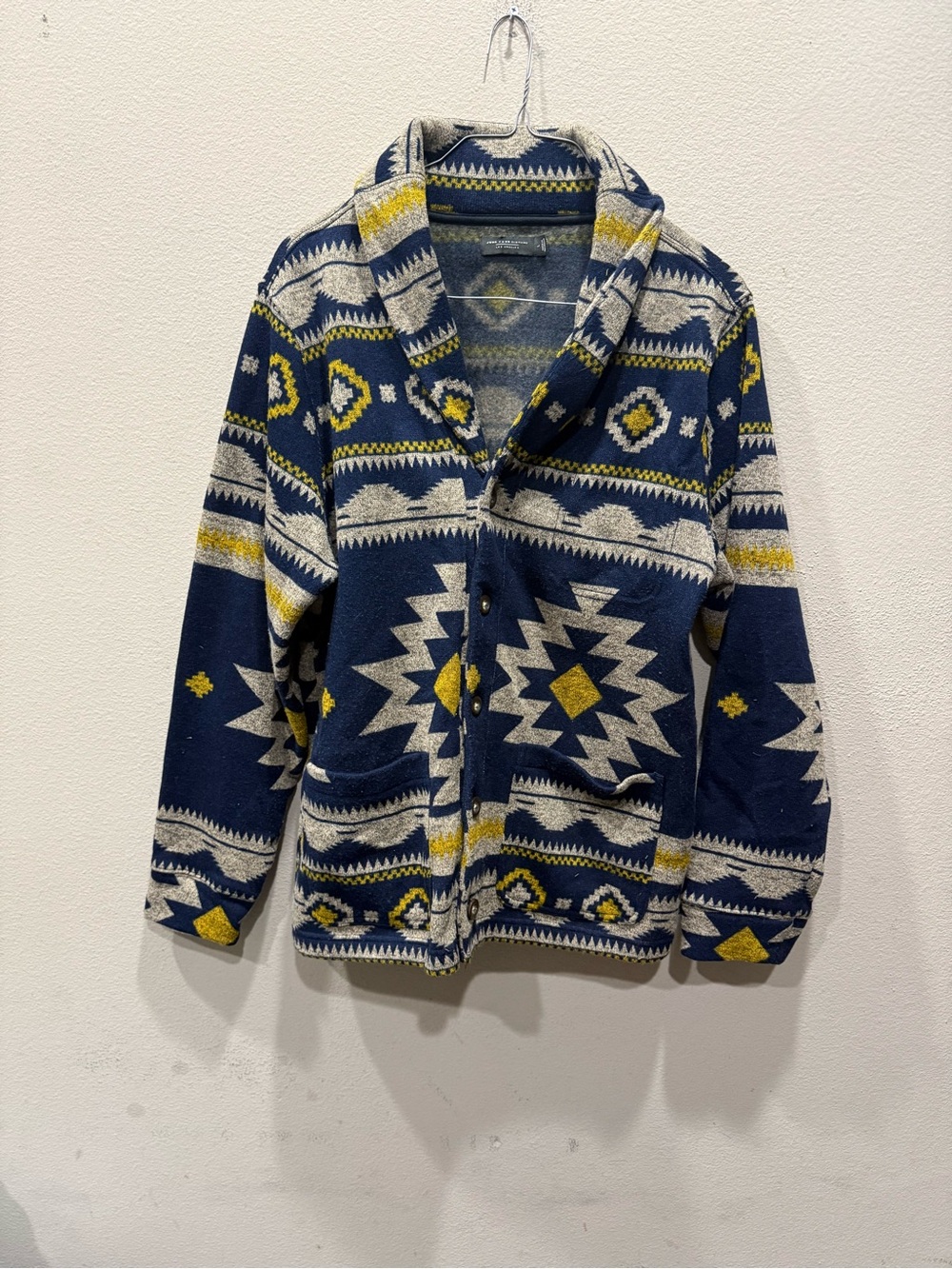 Junk Food Clothing Shawl Collar Geometric Button Cardigan Sweater Men's L